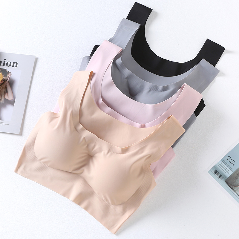 韩茹薇旗舰店日本冰丝无痕内衣女无钢圈薄款抹胸运动背心式裹胸罩聚拢美背文胸1