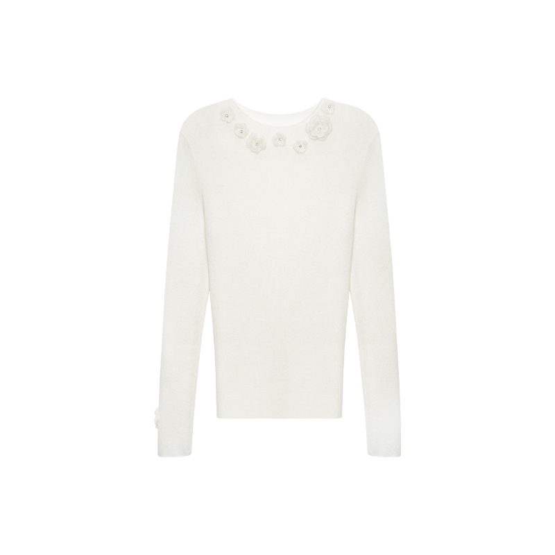 cchen陈陈 蔷薇庭院 进阶花朵立体绣花精纺羊毛打底衫冬季上衣 - 图3