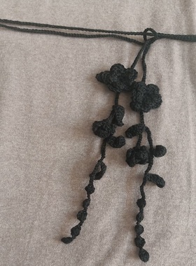 针织玫瑰花腰绳毛线花朵腰带饰品