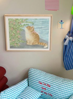 ins风卡通可爱猫狗挂画卧室儿童房温馨壁画电表箱装饰画开关遮挡