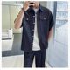 Ryder's matching fashionable loose soft denim suit summer men's thin short-sleeved shirt and pants two-piece set