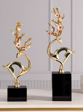 IKXO轻奢珐琅彩梅花鹿摆件水晶桌面创意客厅家居装饰品电视柜酒柜