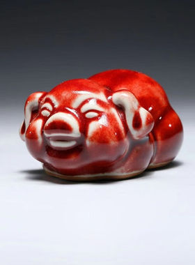 燕窑钧瓷家居摆件新房搬迁礼品新中式复古风十二生肖创意红色猴子