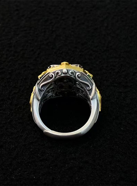 【藏玺物与悟/缘】 S925纯银镶嵌吐宝鼠F螺戒指精工银饰天珠指环