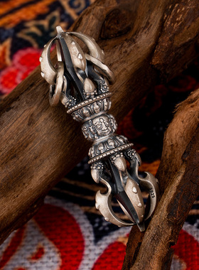 925银复古做旧降魔杵金刚杵吊坠