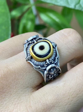 藏式S925纯银镶嵌摩利支天戒指