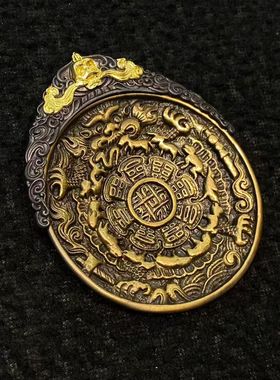 【藏玺物与悟/缘】925银精工镶嵌尸林林九宫牌吊坠老铜九宫八卦牌