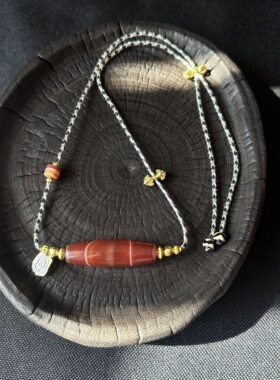 【一年从头红到尾】天然三文鱼缠丝玛瑙天珠锁骨项链原创珠宝首饰
