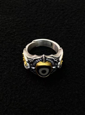 【藏玺物与悟/缘】925纯银镶嵌黄CC戒指藏式民族风黄姥爷指环招米