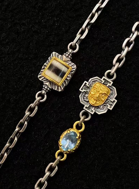 【藏玺物与悟/缘】S925纯银镶嵌彩宝扎基拉姆银链子60cm藏式百搭