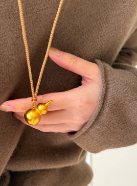 大米饰品】高保色古法沙金葫芦吊坠项链女编织绳链福禄寓意毛衣链