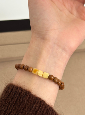 大米饰品】新中式库克圆珠蜜蜡手串好运叠戴百搭串珠复古手链百搭