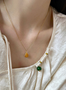 蜜蜡小佛公古法高级感项链