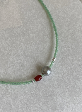 大米饰品】绿色琉璃米珠串珠项链叠戴锁骨链小众新中式小清新颈链