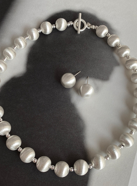 金属圆球拉丝耳环项链