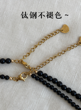 黑玛瑙串珠法式复古项链
