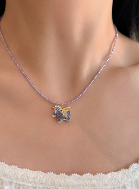 新品88折】夏天多巴胺小马吊坠项链轻奢闪钻彩色高级感颈链锁骨链