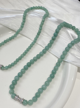 大米饰品】新中式显白玉髓串珠项链中国风银色螺丝扣锁骨链轻奢