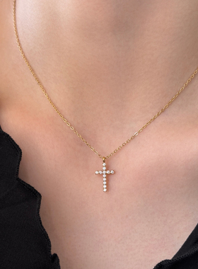 新品88折满钻十字架项链女高级感超闪锁骨链气质轻奢小众颈链配饰