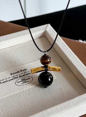 大米饰品】新中式金色竹节虎眼石项链美拉德气质长款可调节毛衣链