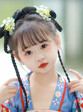 儿童汉服假发头饰女童古装一体式