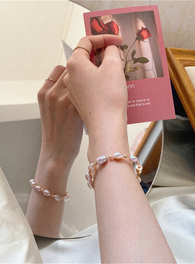 原创diy淡水珠女手链轻奢磁铁扣