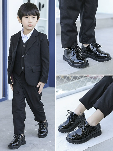 Boy Shoes Leather Shoes Black Suppention в британской средней школе маленькая одиночная обувь для одиночной обувь детская кожа 2023 Новая плюс бархат