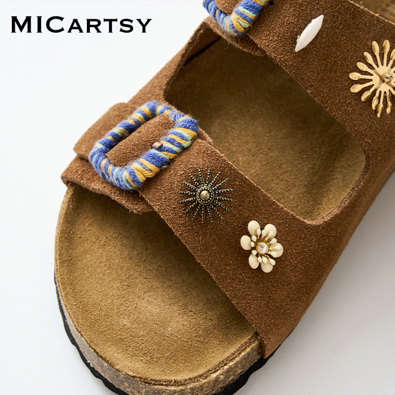 MICartsy王紫珊配饰车to go系列新款牛皮一字外穿凉拖鞋勃肯鞋 - 图0