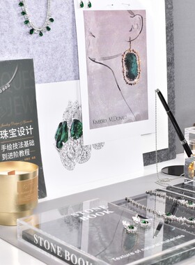 WU.物兮物 软装书房工作室珠宝主题绿色宝格风格软装搭配摆件组合