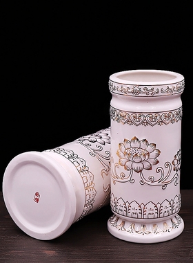 供奉陶瓷描金浮雕白玉包邮