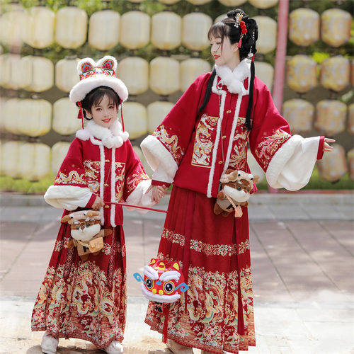 龙凤呈祥明制汉服女2025新款秋冬季儿童拜年服马面裙母女亲子古装 - 图2