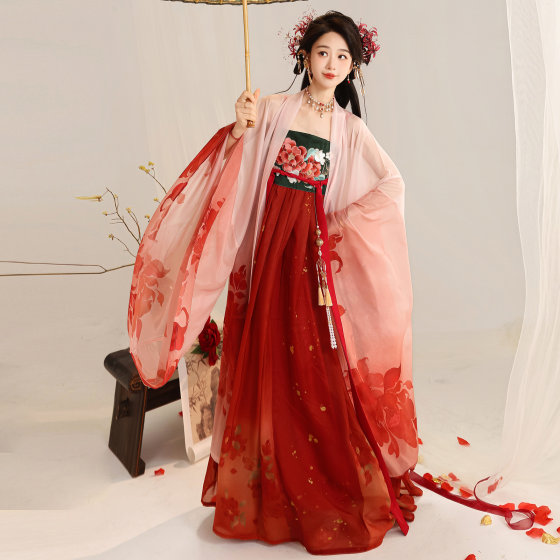 山茶花唐制诃子裙汉服女2026新款夏季重工刺绣大袖衫国风仙气古装