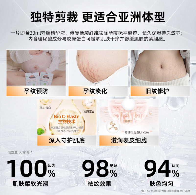 帕玛氏孕妇专用肚膜6片 怀孕肚子面膜 抚纹腹膜 预防壬辰纹妊娠纹