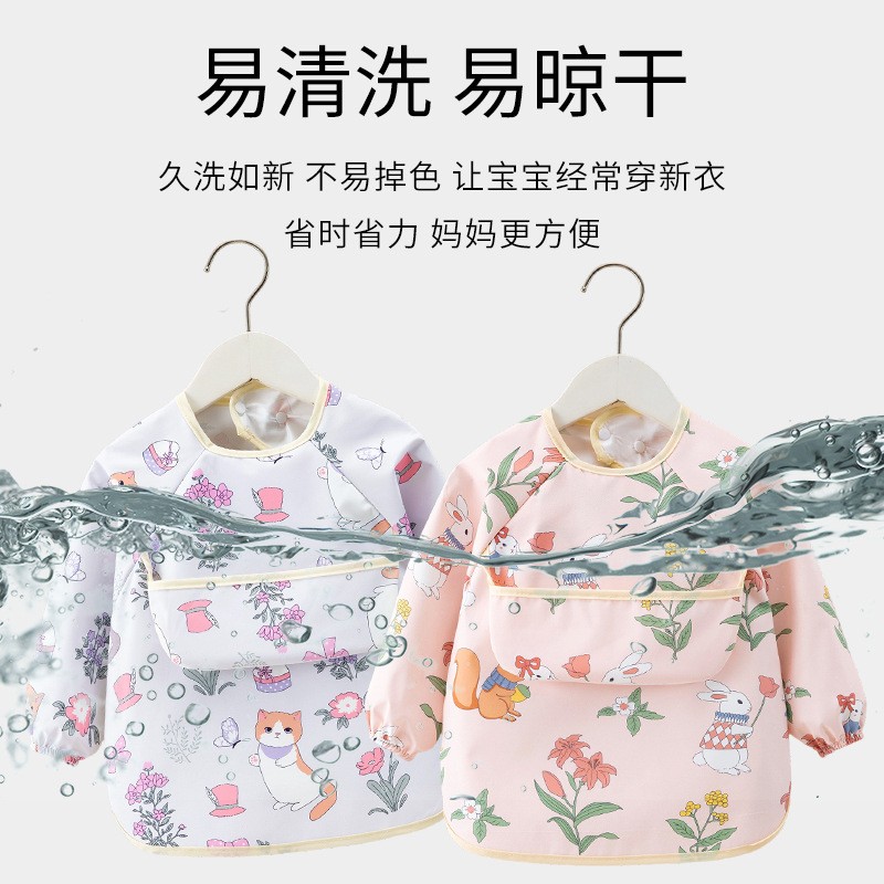 Baby smock, eating bib, children's apron, female baby food supplement rice pocket, kindergarten boy, reverse wear, waterproof and anti-dirty