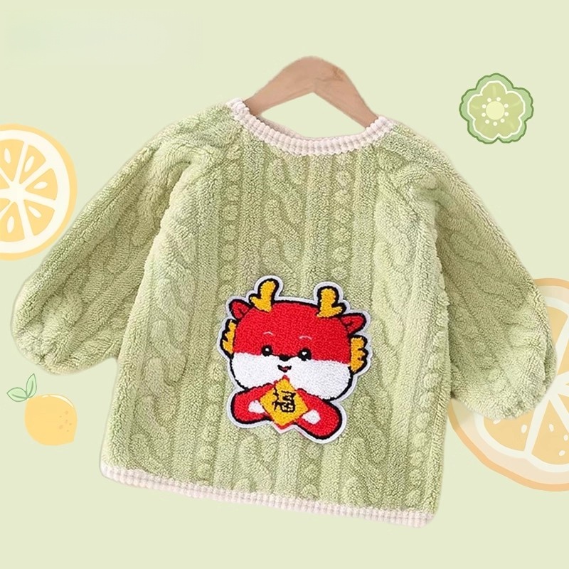 Children's smock in winter, thickened baby's inverted clothing, autumn baby's velvet outer smock, bib, 0-3 years old, anti-dirty