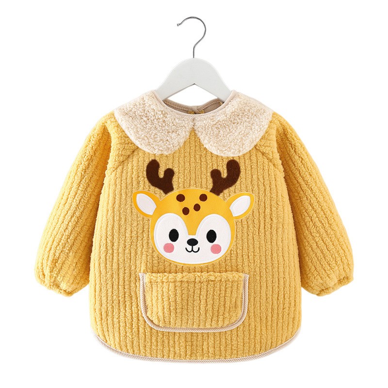 Children's smock autumn and winter thickened velvet baby eating bib waterproof anti-dirty apron baby kindergarten foreign style outer wear