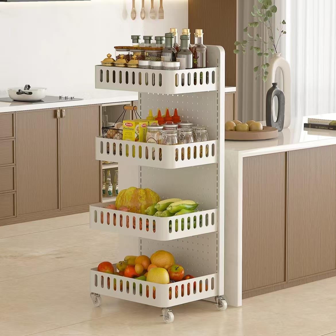 Trolley rack floor-standing multi-layer kitchen mobile storage rack snack rack household baby products hole plate rack