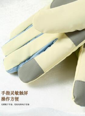 可爱保暖手套女冬季加绒加厚防寒户外滑雪骑行电动车防风防滑触屏