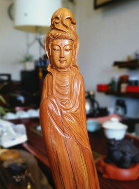 太行崖柏天然手工雕刻观音神像
