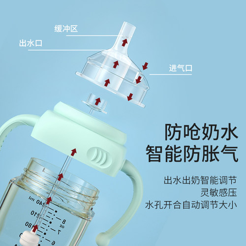 大宝宝吸管奶瓶1岁2岁一岁以上ppsu耐摔品牌防胀气鸭嘴吸管式奶瓶 - 图1