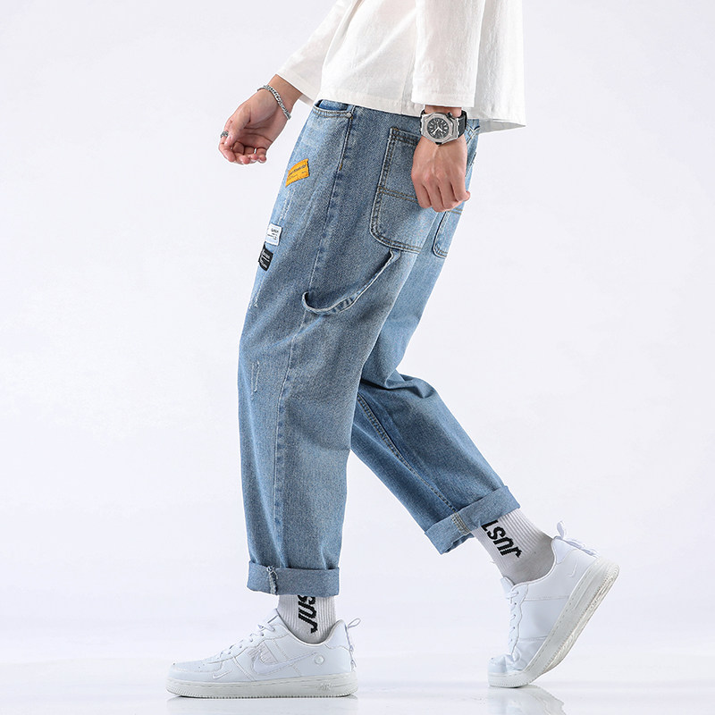 宽松男士夏季直筒九分阔腿休闲裤 卡旅牛仔裤