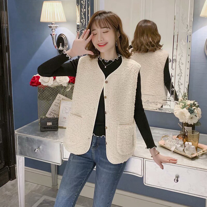 2020冬短款羊羔毛绒女韩版宽松马甲 慕娇莲马夹