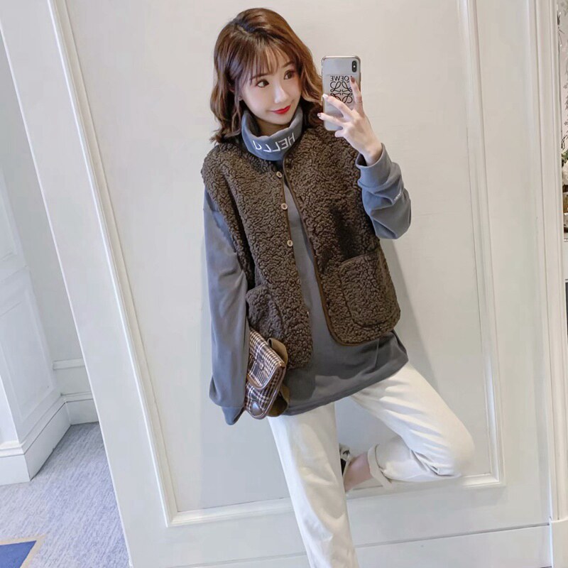 2020冬短款羊羔毛绒女韩版宽松马甲 慕娇莲马夹