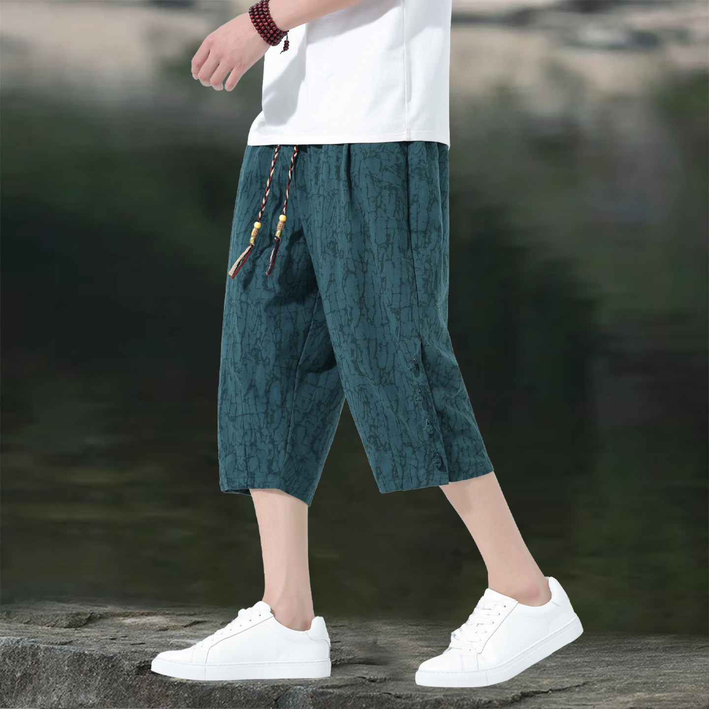 亚麻裤中国风新中式男士短裤外穿夏季薄款棉麻七分裤盘扣复古唐装,淘宝优惠券,粉丝福利购,淘宝优惠卷