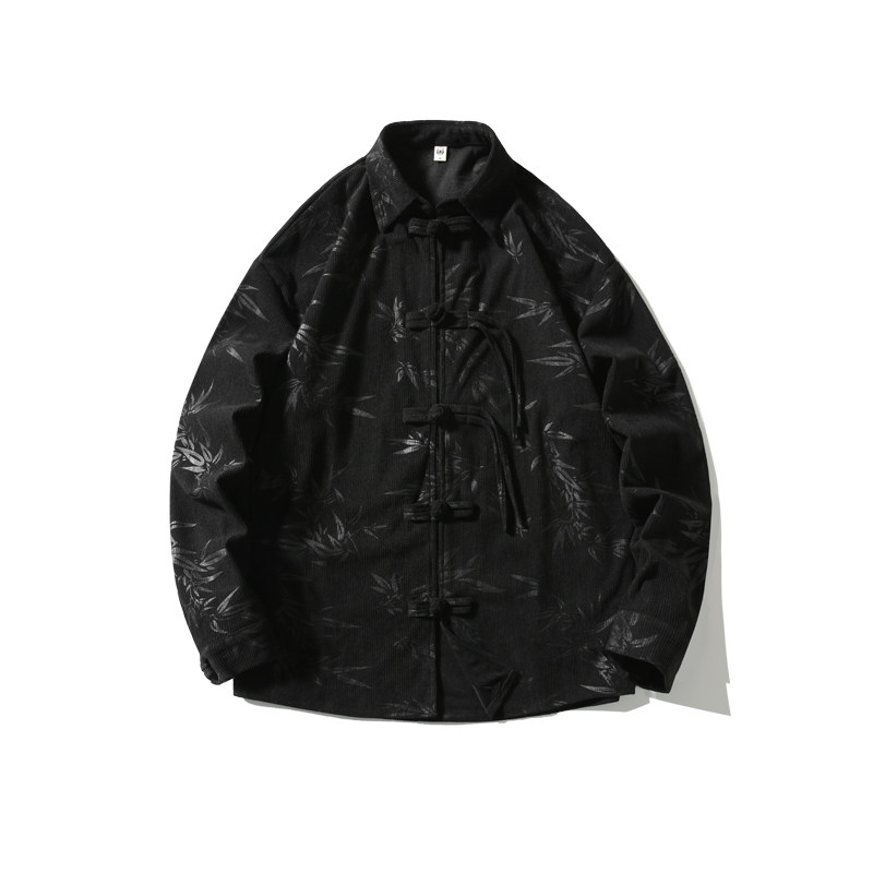 新中式国风灯芯绒刺绣长袖衬衫春秋装男士大码潮流唐装盘扣衬衣,淘宝优惠券,粉丝福利购,淘宝优惠卷