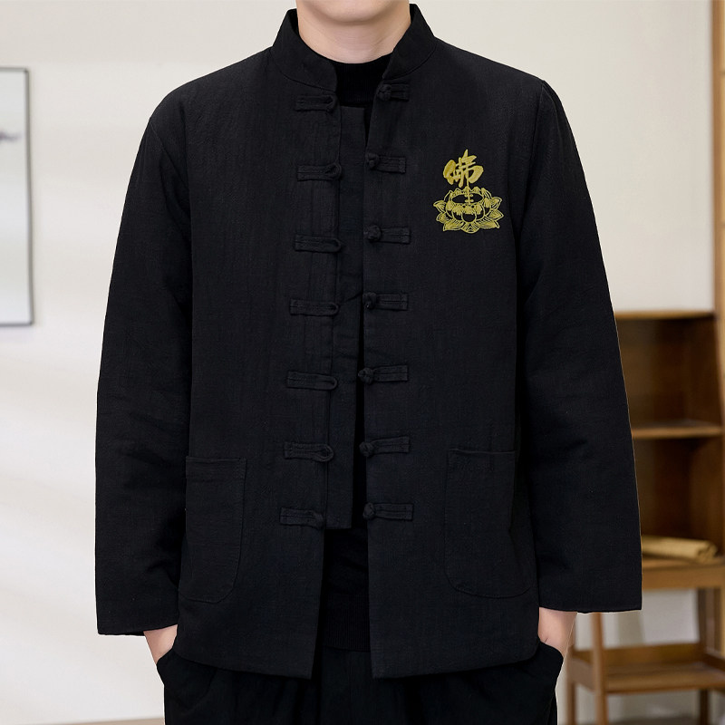 [加棉加厚]冬季亚麻中国风唐装男士外套中式复古风中老年爸爸棉衣,淘宝优惠券,粉丝福利购,淘宝优惠卷