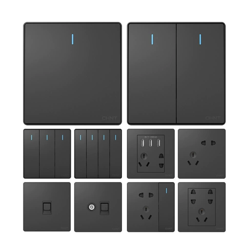 Zhengtai Switch Spocket 86 темно -серая четыре -отверстие двойной две -отверстия 4 -отверстия питания панель фен панель Dark Installation 2W