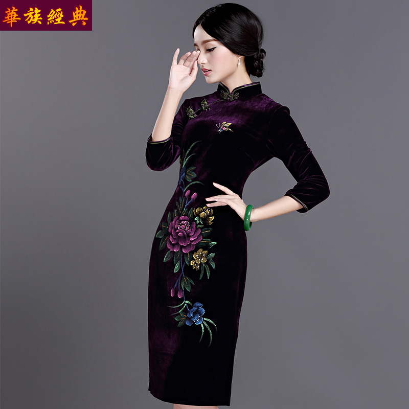 2018春秋新品妈妈唐装高档旗袍婚礼宴会中长