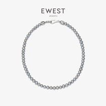 EWEST artistes no small crowdsourced grey baroque pearl necklace woman design sensual neck chain advanced light lavish silver lock bone chain