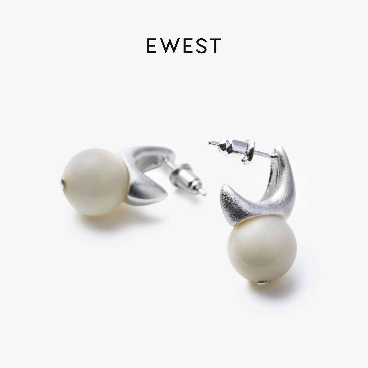 ewest 新款象牙果耳钉女耳环高级原创轻奢设计感百搭秋冬白色耳饰 - 图2